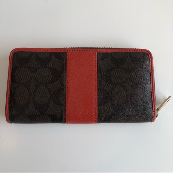 Brown & Orange Coach Leather Accordion Zip Wallet - Picture 5 of 12